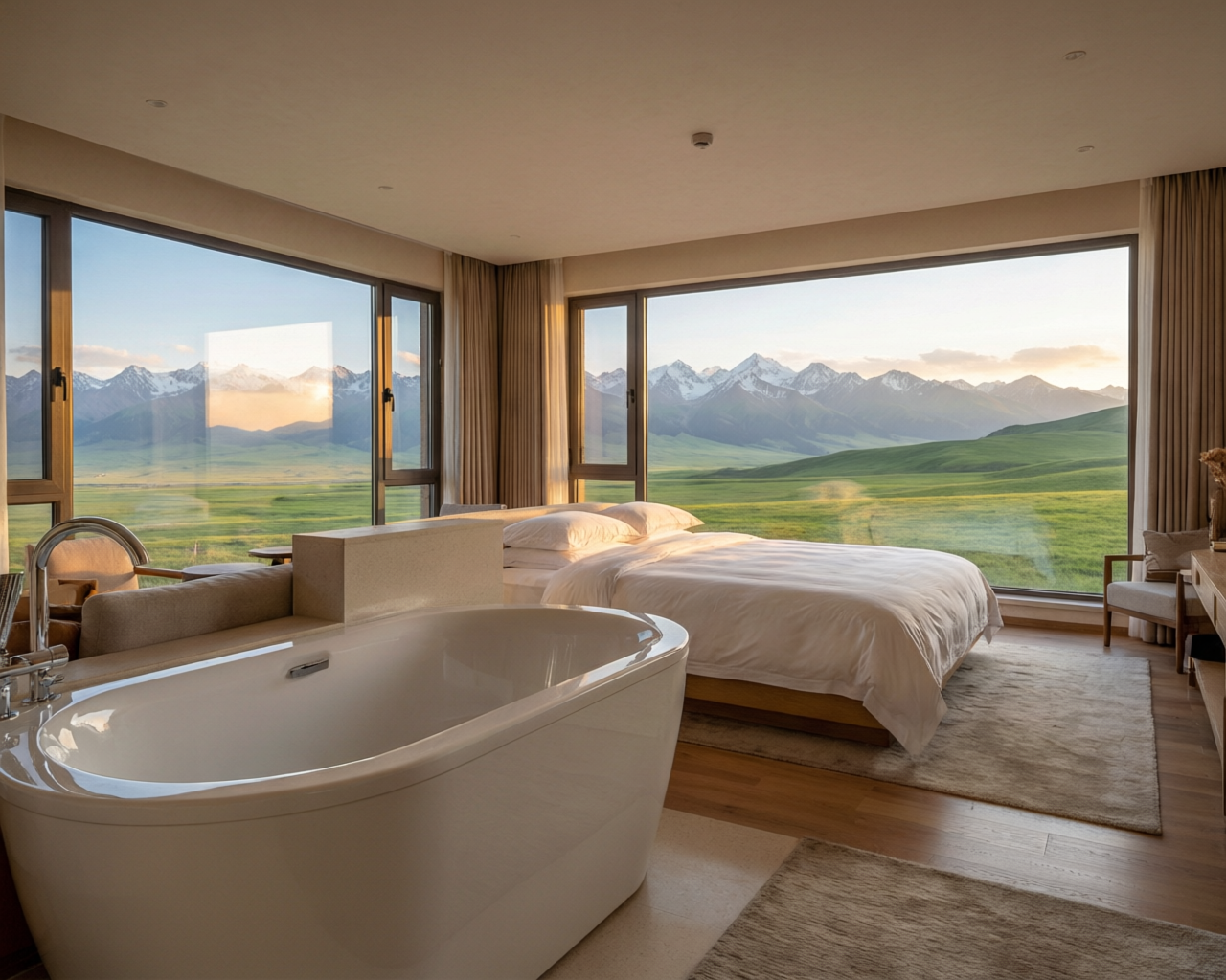 Luxury hotel room with Tianshan mountain views in Xinjiang