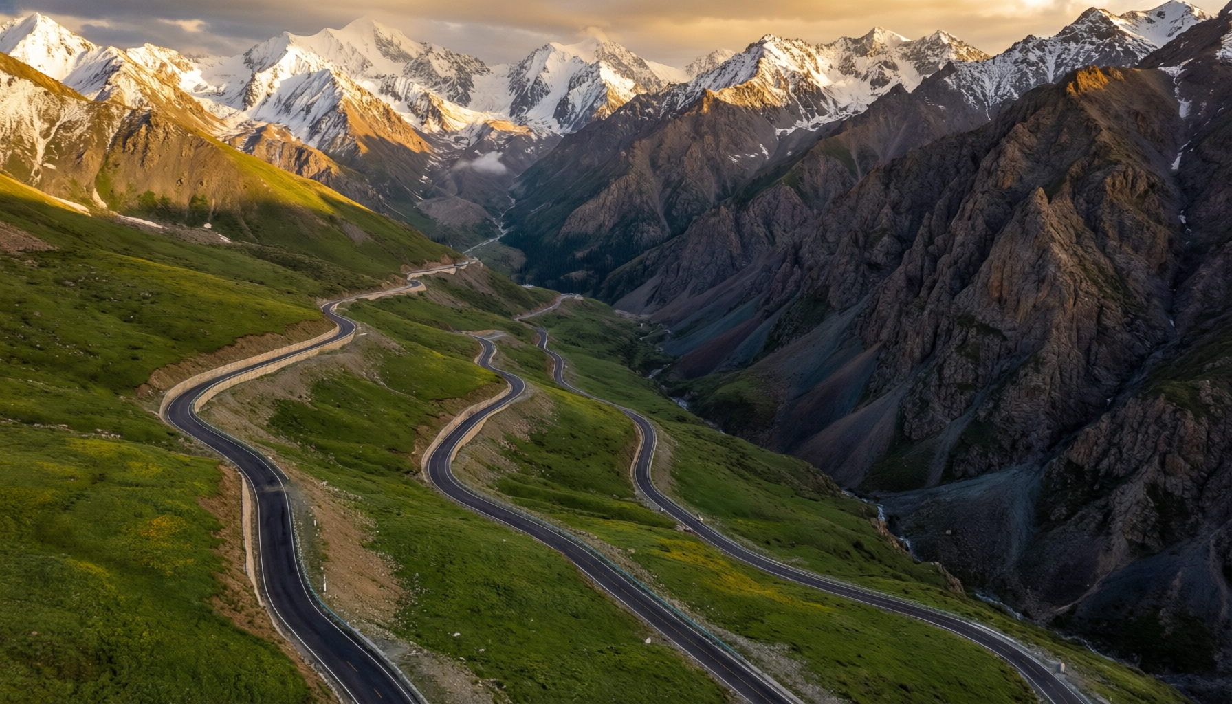 Duku Highway winding through Tianshan mountains in Xinjiang